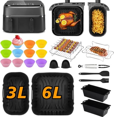 DailySupplies® Airfryer Accessoires - Bakpapier - Siliconen Bakje - Mand - Spatels - Oven Rek