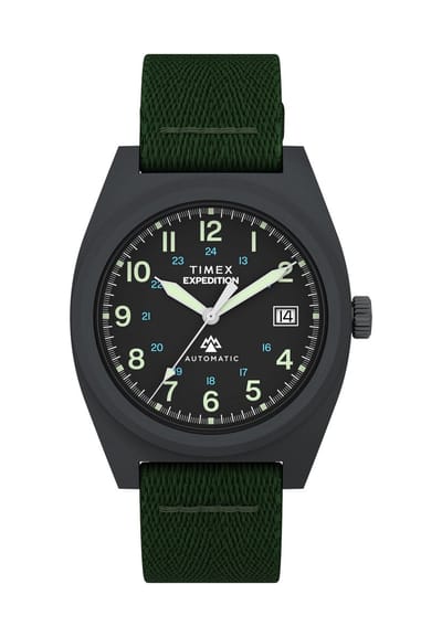 Timex Expedition Capstone Automatic Mechanisch Automatisch Horloge Zwart En Groen Kast Gemaakt Van 100% Roestvrij Staal En Een Armband Van 100% Milieubewust Materiaal 39 TW2Y39800AJ