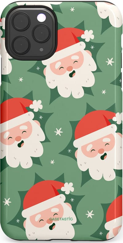 Casetastic hoesje geschikt voor Apple iPhone 11 Pro Max - Dubbellaagse bescherming - Vrolijke Kerstmannen in de Sneeuw - Fashion Case - Saliegroen Wit Perzik Crème