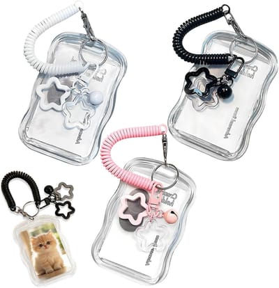 Fotokaarthouders - Kaarthoes Hanger - Foto's Tonen - Met Sleutelhanger - 3 Stuks - Wit Roze Zwart