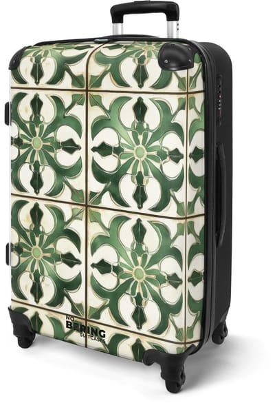 NoBoringSuitcases.com® - Koffer groot - Rolkoffer lichtgewicht - Groene tegels patroon - Reiskoffer met 4 wielen - Grote reis trolley XL - Luggage suitcase - Hardcase reistrolley medium - 20 kg bagage