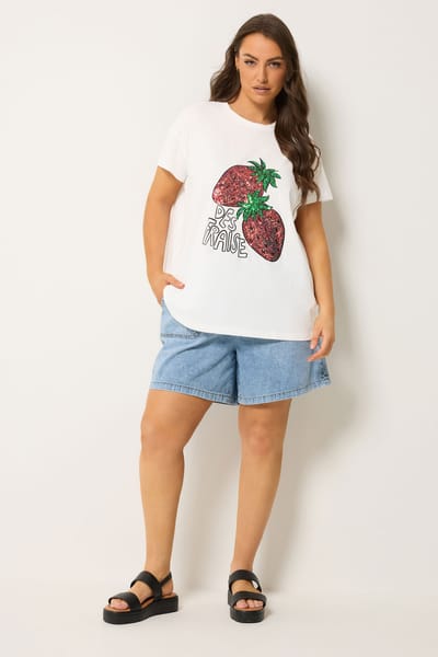 Yours Wit Tshirt Met Pailletten En Aardbeienprint Size 42