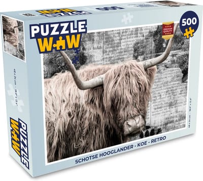 Puzzel Schotse hooglander - Koe - Retro - Legpuzzel - Puzzel 500 stukjes