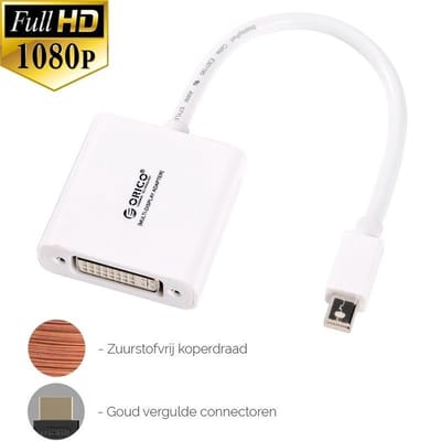 Orico - Mini Displaypoort naar DVI Adapter - 1080P - Voor MacBook, MacBook Pro en MacBook Air - Gold-Plated - 17CM Kabel - Wit