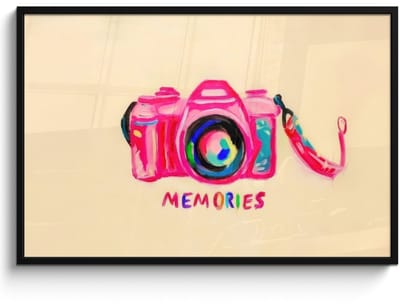 Poster in lijst - Fotolijst 120x80 cm - Posters - Camera - Memories - Roze - Geschilderd - Posterlijst zwart - Decoratie - Wanddecoratie woonkamer - Muurdecoratie slaapkamer