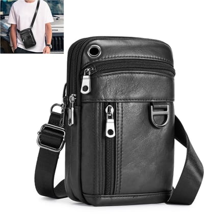 YONO Schoudertas Heren - Leren Telefoontas Mannen - Riem Tas - Crossbody Sling Bag - Handtas - Leer - Zwart