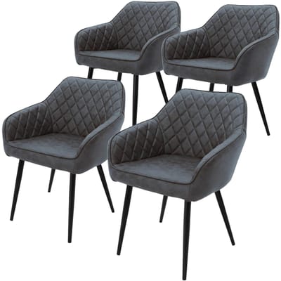 Eetkamerstoel set van 4 diamond quilting met rugleuning en armleuningen antraciet Keukenstoel met kunstlederen bekleding ML design