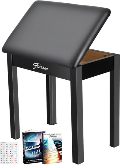 Finesse Pianokruk - met Opbergruimte - Zacht Kussen - Pianobank - Pianostoel - Zwart