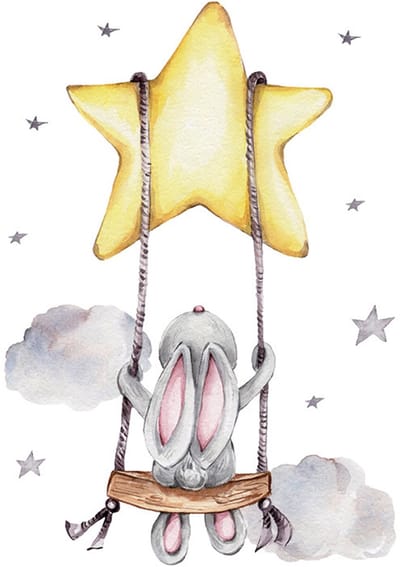 SIPO Muursticker - Konijntje op Schommel - 70x49 cm - Zelfklevende Wanddecoratie voor Kinderkamer - Babykamer - Sticker -
