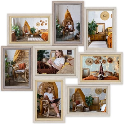 HAES DECO - Houten Multi Fotolijst / Galerie Copenhagen bruin voor 8 foto's 10x15 (formaat 47x47 cm) - VZ882HS