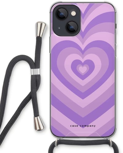 Case Company® - Hoesje met koord geschikt voor iPhone 13 hoesje met Koord - Hart Paars - Telefoonhoesje met Zwart Koord - Bescherming aan alle Kanten en Over de Schermrand