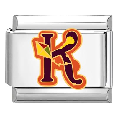 Quiges - Schakel - Bedel - 9mm - charms - Kleurrijk - alfabet K - Geschikt voor - armband - Schakelarmband - italy bedels armband