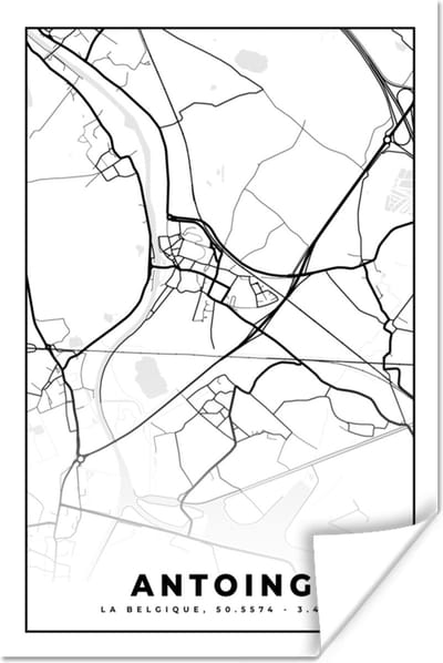 Poster Kaart – Plattegrond – Stadskaart – Antoing – België – Zwart Wit - 120x180 cm XXL