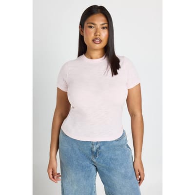 boohoo Dames Plus Doorschijnend Slub Baby T-shirt | Roze | Maat: 50