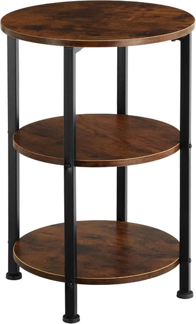 Ronde bijzettafel - Industriële tafel - Woonkamer meubel - Drie niveaus - 40x61 cm - Donkerbruin