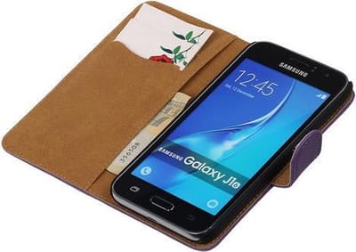 Paars Effen booktype cover hoesje voor Samsung Galaxy J1 (2016)