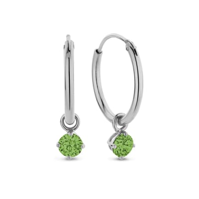 New Bling 9NB-1204 Zilveren Oorringen met Zirkonia hangertje 3mm - Groen - 15 mm - Rhodium - Zilver