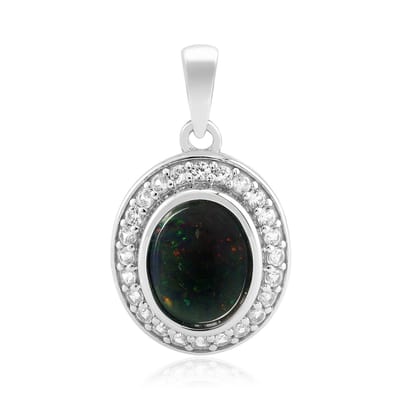 Cavill - Zilveren Hanger - 925 Sterling Zilver Geplatineerd - Ovale Mezezo Opaal 1,39 ct - 24 Cambodjaanse Zirkonia 0,59 ct - Elegant Etnisch Design