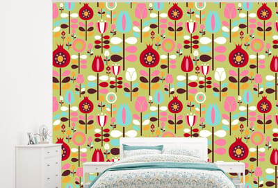 Behang - Fotobehang Patronen - Bloemen - Kleuren - Breedte 300 cm x hoogte 240 cm