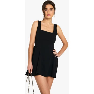 boohoo Dames Square Neck Full Skirt Mini Dress | Black | Maat: 8