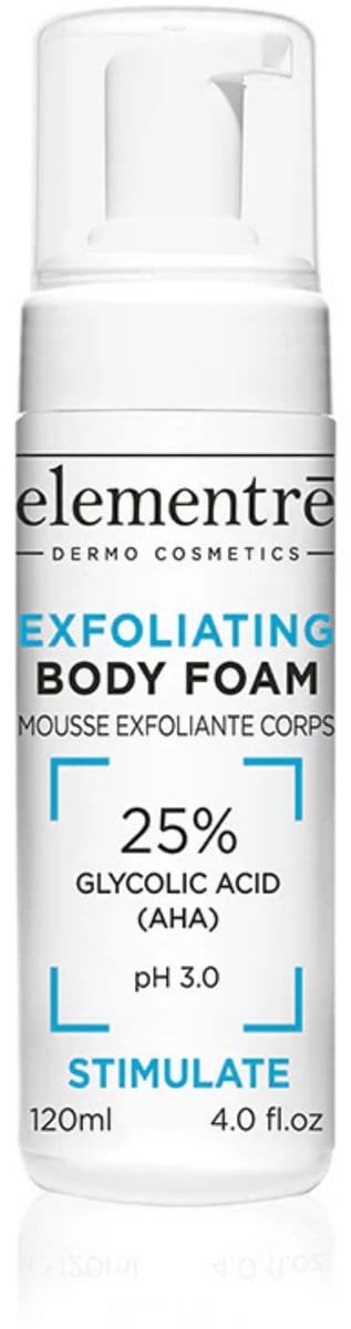 elementrē Exfoliating Body Foam – 25% Glycolic Acid – Body Peeling tegen Keratosis Pilaris & Ruwe Huid – 120 ml