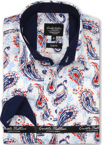 Heren Overhemd - Slim Fit - Orange Bleu Paisley - Wit - Maat S