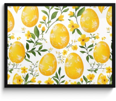 Poster in lijst - Fotolijst 70x50 cm - Posters - Bloemen - Paaseieren - Geel - Posterlijst zwart - Decoratie - Wanddecoratie woonkamer - Muurdecoratie slaapkamer