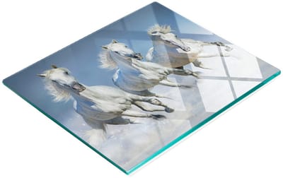 Decoratieve glazen snij- en serveerplank met galopperende paarden, 60x52 cm
