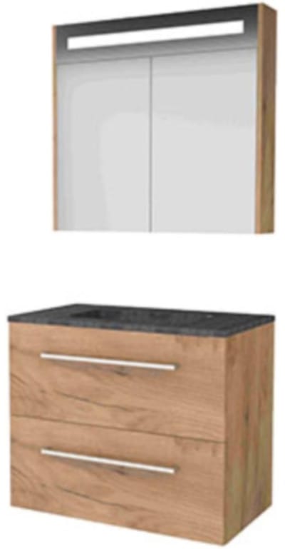 Basic-Line Premium 46 Badkamermeubelset - 100 x 46 cm - Met Grepen - 2 Lades - Hardstenen Wastafel - Zonder Kraangat - Spiegelkast met LED Verlichting - Whisky Oak
