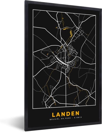 Fotolijst incl. Poster - Landen - Plattegrond - Stadskaart - Goud - Kaart - 40x60 cm - Posterlijst