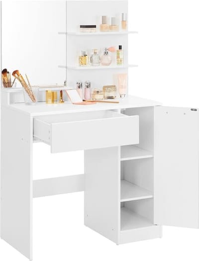 Nancy's Bryants Cove Kaptafel met Spiegel - Make-up Tafel - Kaptafels - Modern - Wit - 80 x 40 x 132 cm