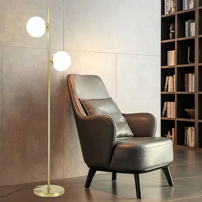 NETTLIFE Vloerlamp E27 - 2-Lichts - goud - Moderne Staande Lampen - met glazen Lampkap - 166cm Staande Lampen - met Voetschakelaar - voor Slaapkamer | Woonkamer | Kantoor - max. 25W-excl. lichtbron