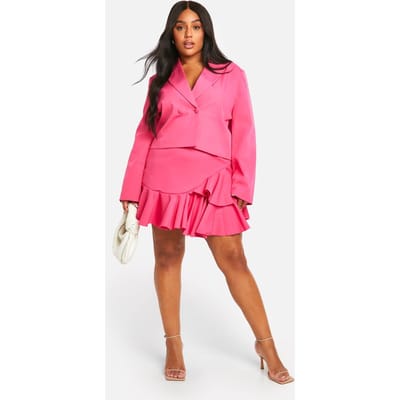 boohoo Dames Plus Ruffle Hem Woven Mini Rok | Felroze | Maat: 44