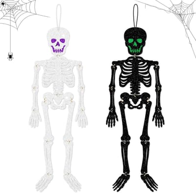 Dailygoods- Skelet Decoratie 2 Stuks - Papieren Skelet - Halloween Versiering - Hangend Skelet - Zwart/Zilver - Duurzaam Materiaal