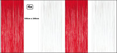 4x Folie gordijn metallic 240cm x 100cm rood/wit - Landen festival themafeest huwelijk gala disco glitter and glamour wanddeco