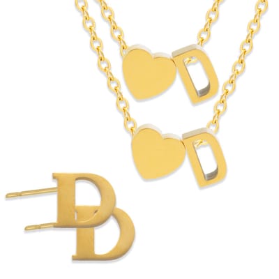 Initiaal Ketting & Armband & Oorbellen set met Letter D Goudkleurig - Stainless Steel - Met letter & Hartje! - 3x Sieraden Cadeau - Pax Amare