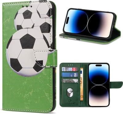 Geschikt Voor iPhone 14 Pro Max Hoesje - Solidenz Bookcase 14 Pro Max - Telefoonhoesje 14 Pro Max - 14 Pro Max Case Met Pasjeshouder - Cover Hoes - Met Standaard - Draadloos Opladen - Voetbal
