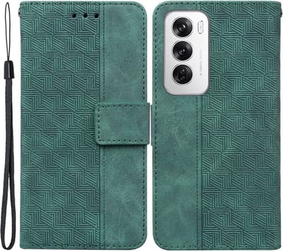 Coverup Hoesje - Geschikt voor OPPO Reno12 Hoesje - Coverup Geometric Book Case - Groen