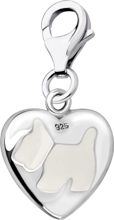 Quiges – 925 - Zilver – Charm - Bedel - Hanger - 3D Hartje met Hond - met – sterling - zilver - karabijnslot - geschikt - voor - Bedelarmband HC340