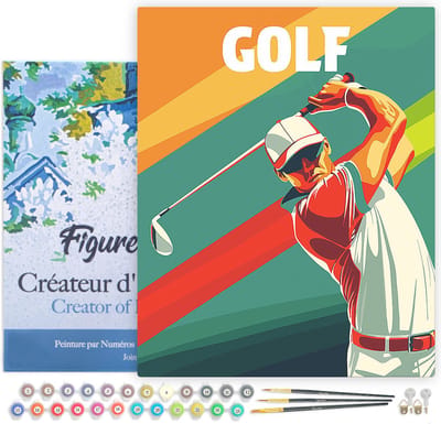 Figured'Art Schilderen op Nummer Volwassenen met lijst Sportaffiche Golf- Handwerk acrylverf Kit DIY Compleet - 40x50cm Canvas al ingelijst