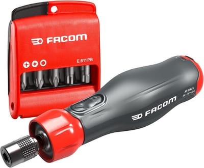 FACOM E-PROTWIST 4V geïsoleerde schroevendraaier met PH-PZ-6-kant Torx-bits - 12-delige set - ATPA4V.J12APB, zwart/rood