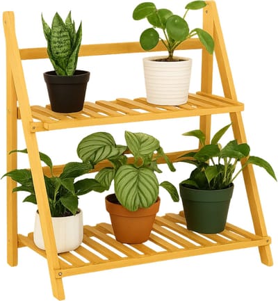 Lomera Bamboe Plantenrek - Plantenstandaard Bamboe - 2-Laags Plantenrek - Plantenrek Binnen - Bamboe Bloemenrek - Compacte Plantenstandaard - Plantenrek Naturel - Gelakt Bamboe - Lichtgewicht Plantenrek - Decoratief Plantenrek