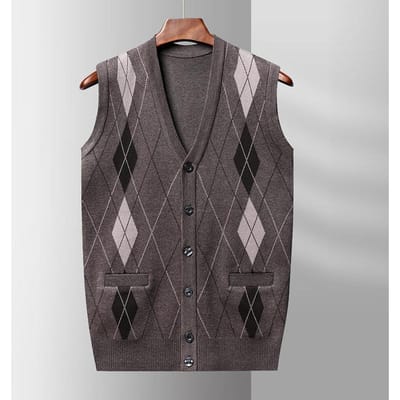 Nieuw Heren Gebreid Vest met Knopen voor Herfst en Winter, Casual V-hals Vest voor Middelbare en Oudere Mannen, Los Vest 4XL gray