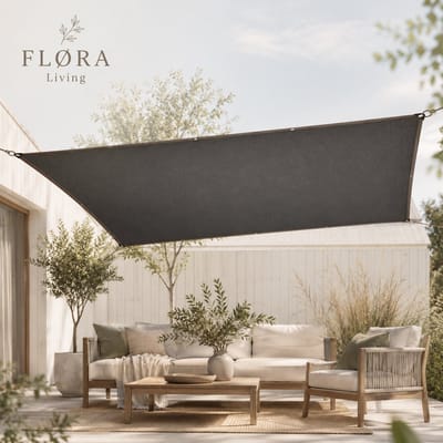 FLØRA Living Schaduwdoek 2 x 3 m - Zonnedoek voor Tuin, Terras & Balkon - HDPE - UV-bestendig & Waterafstotend - Incl. Bevestigingsmateriaal - Antraciet