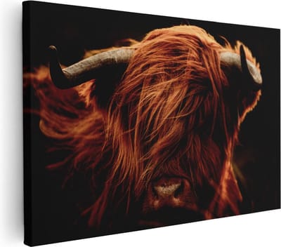 Artaza Canvas Schilderij Hooglander - 30x20 cm - Klein - Muurdecoratie Dierenkop - Wanddecoratie Woonkamer - Schilderijen Op Canvas