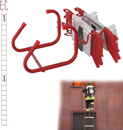Reddingsladder - Veiligheidsladder Vluchtladder - Snelle Evacuatie - Brandwerend Aluminium - 15 meter - Rood