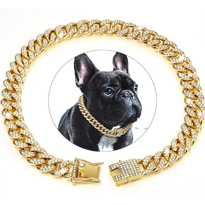 Hondenkettings Diamanten Cubaanse Halsband Wandelende Metalen Kettinghalsband Met Ontwerp Veilige Gesp, Huisdier Kat Cubaanse Halsband Sieraden Accessoires 40cm-16inch goud