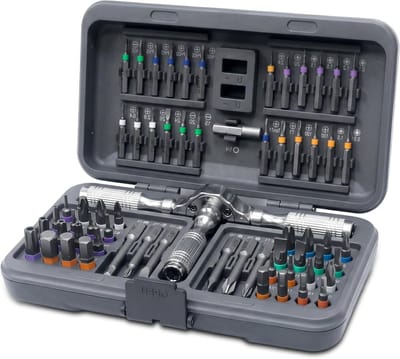 Multifunctionele 66-in-1 ratelschroevendraaierset met magnetische S2 stalen bits en flexibele as voor elektronica, meubels en fietsen
