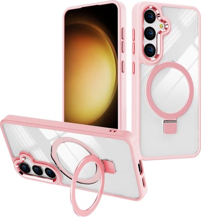 Hoesje Geschikt voor Samsung Galaxy S24 hoesje Licht Roze - kickstand Draaibare Ring Houder - Geschikt voor Magsafe