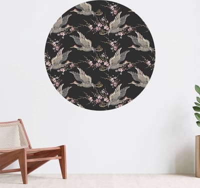 Muurcirkel zelfklevend behang - Japanse kraanvogel - Wanddecoratie - 080cm behangcirkel - Ronde sticker voor aan de muur - Behangsticker verkrijgbaar in verschillende formaten